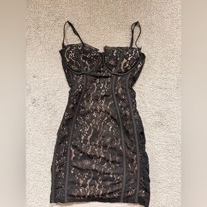 Fashion Nova Black Lace Bodycon Slip Dress
